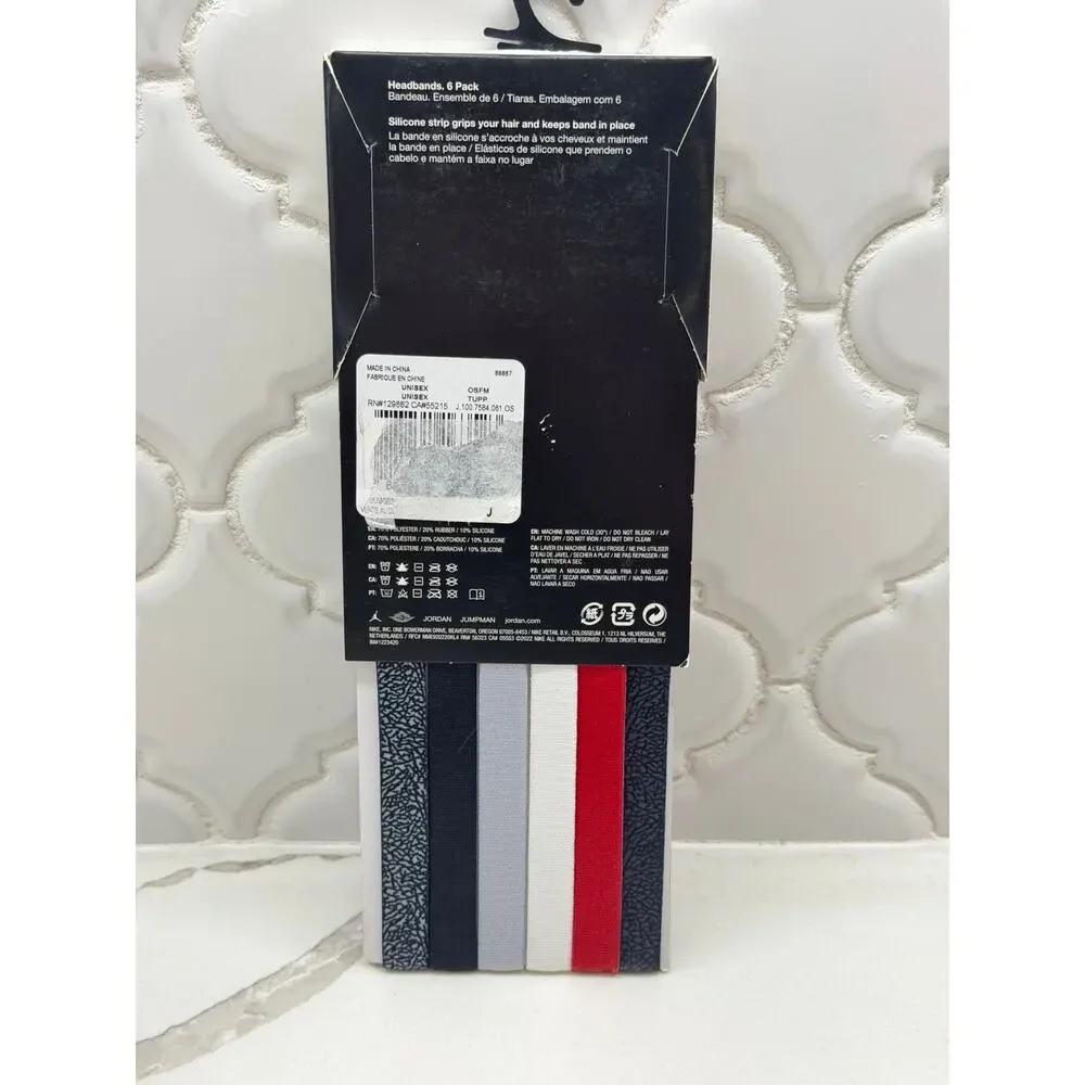 Jordan 6-Pack Elastic Headbands Jumpman Silicone Grip Sports Unisex New